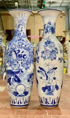 Alternative view of Lục bình sứ Phúc Đức men lam kỹ cao cấp 1m4