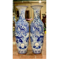 Lục bình sứ Phúc Đức men lam kỹ cao cấp 1m4