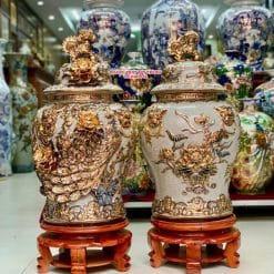 Chóe công danh phú quý men rạn đắp nổi vẽ vàng 24k