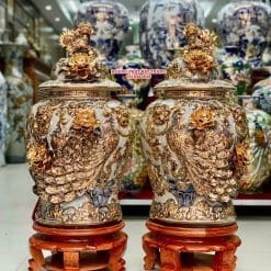 Chóe công danh phú quý men rạn đắp nổi vẽ vàng 24k