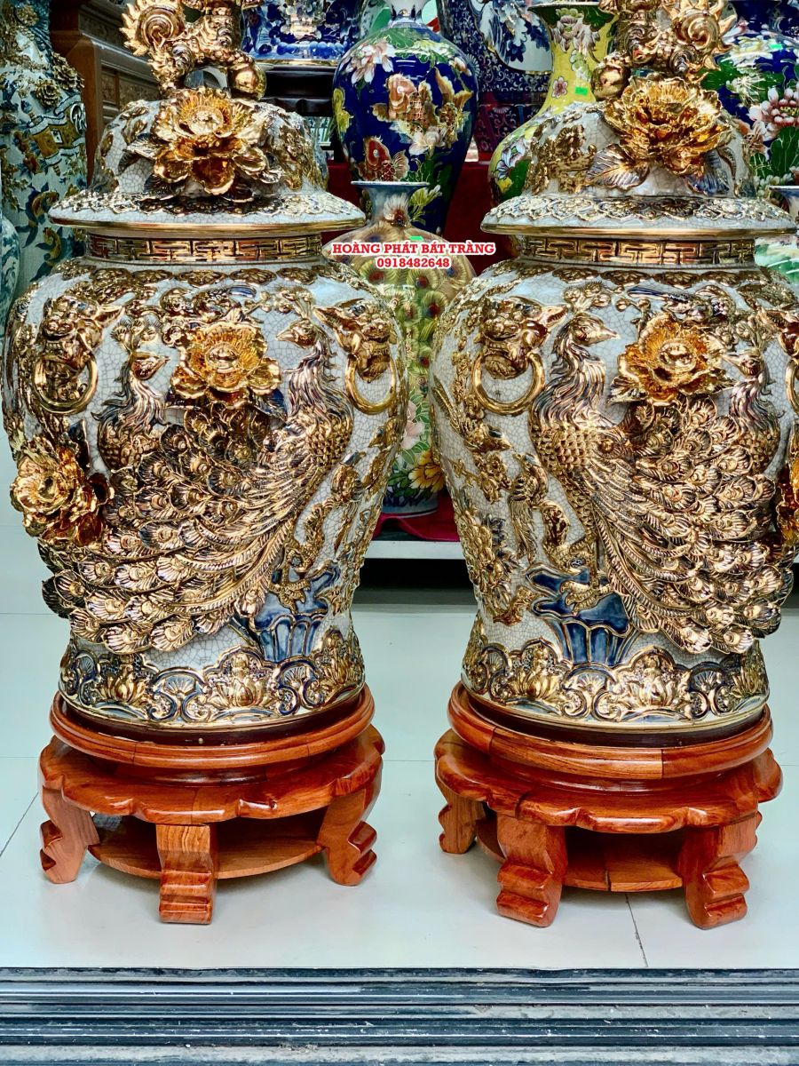 Chóe công danh phú quý men rạn đắp nổi vẽ vàng 24k
