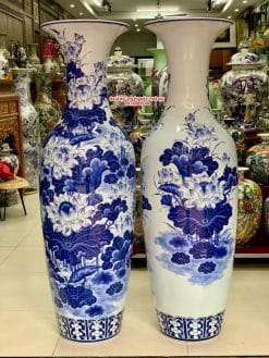 Lục bình sứ hoa sen men lam khử 1m4