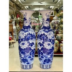 Lục bình sứ hoa sen men lam khử 1m4