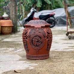 Hũ gạo sành Phúc Lộc Thọ đỏ