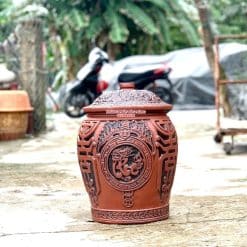 Hũ gạo sành Phúc Lộc Thọ đỏ