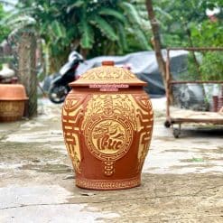 Hũ gạo sành Phúc Lộc Thọ Vàng