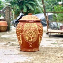 Hũ gạo sành Phúc Lộc Thọ Vàng