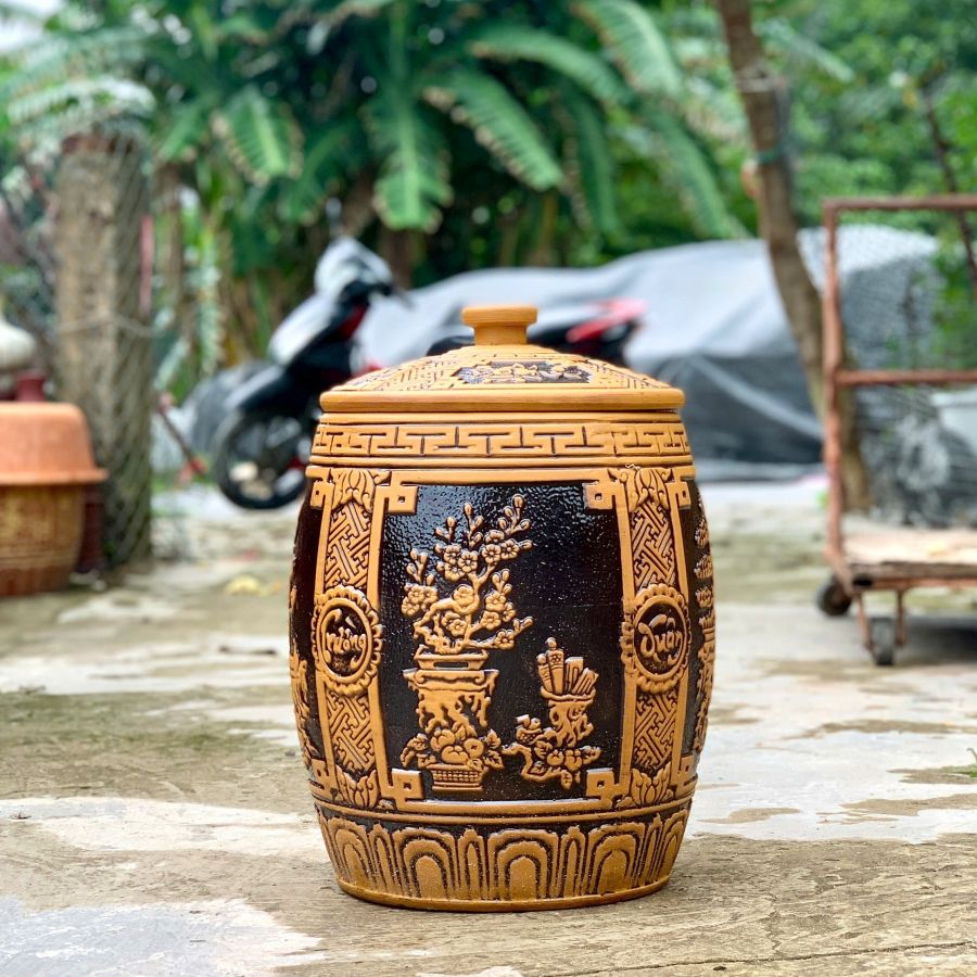 Hũ gạo sành phú quý nền vàng