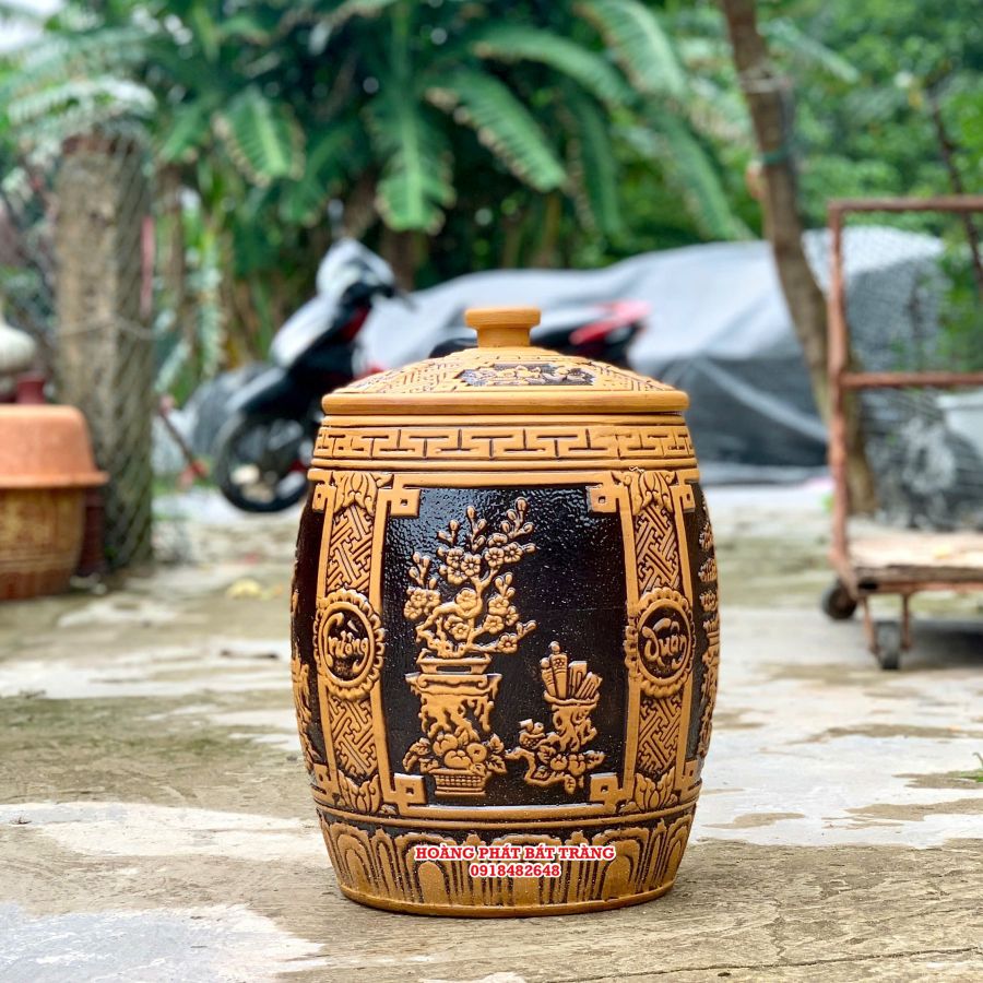 Hũ gạo sành phú quý nền vàng