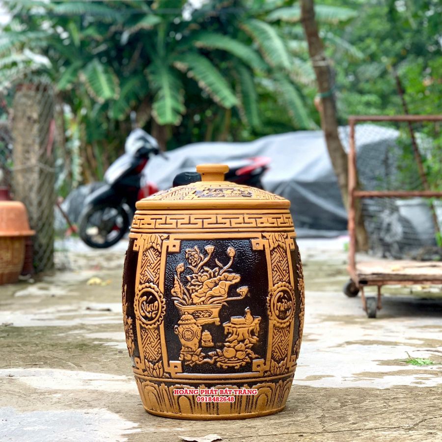 Hũ gạo sành phú quý nền vàng