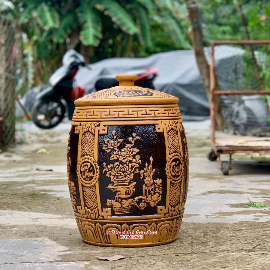 Hũ gạo sành phú quý nền vàng