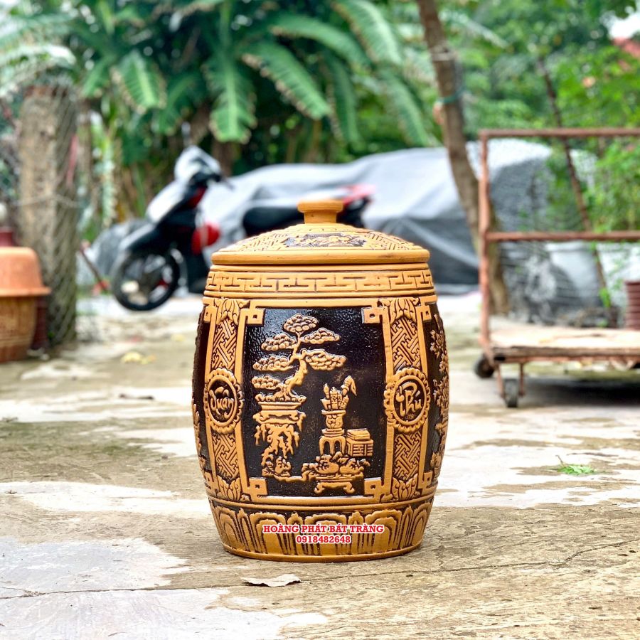 Hũ gạo sành phú quý nền vàng