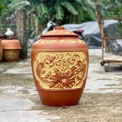 Hũ gạo sành sen cá tròn