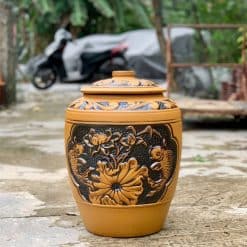 Hũ gạo sành sen cá vàng khung tròn