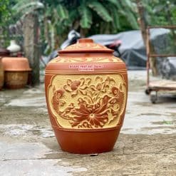 Hũ gạo sành sen cá tròn