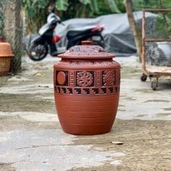 Hũ gạo sành thổ cẩm đỏ