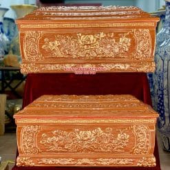 Quách tiểu sứ hoa sen men hoàng thổ vẽ vàng kim 24k