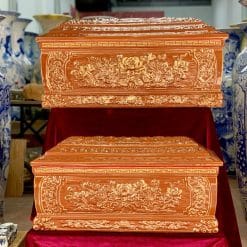 Quách tiểu sứ hoa sen men hoàng thổ vẽ vàng kim 24k