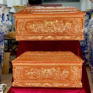 Quách tiểu sứ hoa sen men hoàng thổ vẽ vàng kim 24k