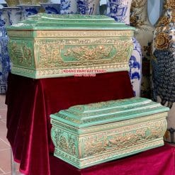 Quách tiểu sứ hoa sen xanh ngọc vẽ vàng kim 24k QTSU463