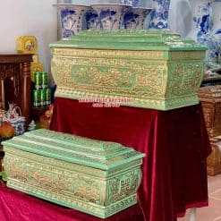 Quách tiểu sứ hoa sen xanh ngọc vẽ vàng kim 24k QTSU463
