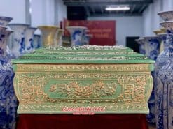Quách tiểu sứ hoa sen xanh ngọc vẽ vàng kim 24k QTSU463