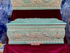 Quách tiểu sứ hoa sen xanh ngọc vẽ vàng kim 24k QTSU463