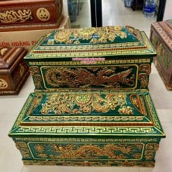 Alternative view of Quách tiểu sành Song Linh xanh lục vẽ nhũ vàng QTSA107