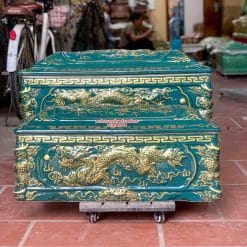 Quách tiểu sứ rồng xanh lục nhũ vàng cỡ Đại