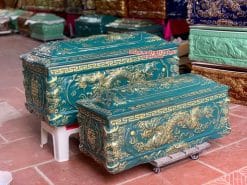 Quách tiểu sứ rồng xanh lục nhũ vàng cỡ Đại