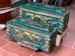 Quách tiểu sứ rồng xanh lục nhũ vàng cỡ Đại