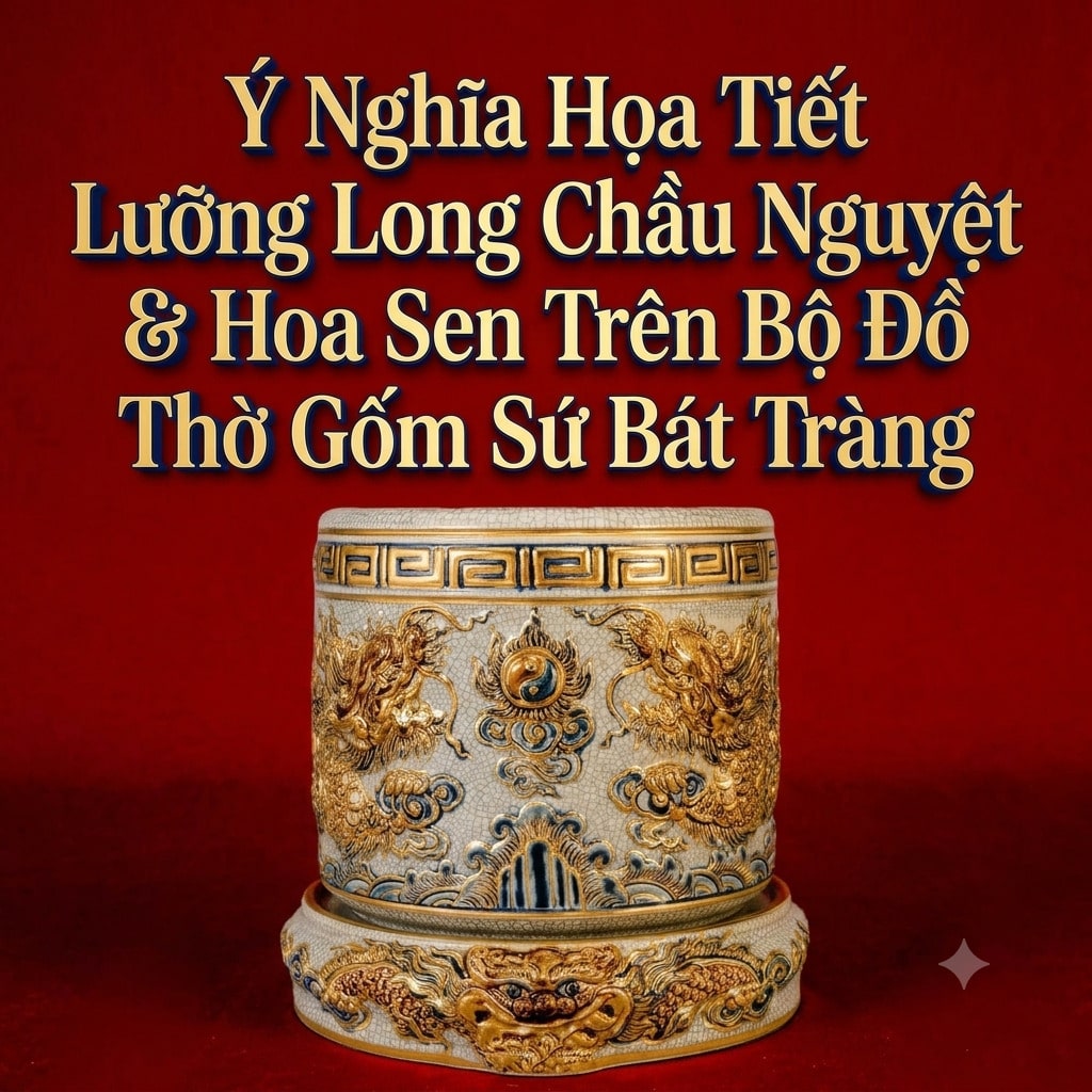 Ý Nghĩa Họa Tiết Lưỡng Long Chầu Nguyệt & Hoa Sen Trên Bộ Đồ Thờ Gốm Sứ Bát Tràng