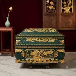 Quách tiểu sành rồng phình xanh lục dát vàng cao cấp QTSA113
