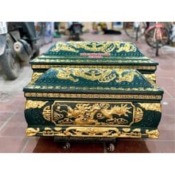 Alternative view of Quách tiểu sành rồng phình xanh lục dát vàng cao cấp QTSA113