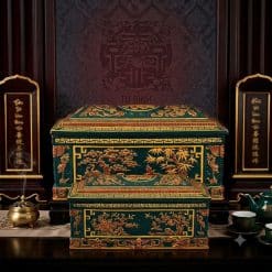 Quách tiểu sành tứ bình vạn phúc xanh lục vẽ nhũ vàng cỡ Đại QTSA110